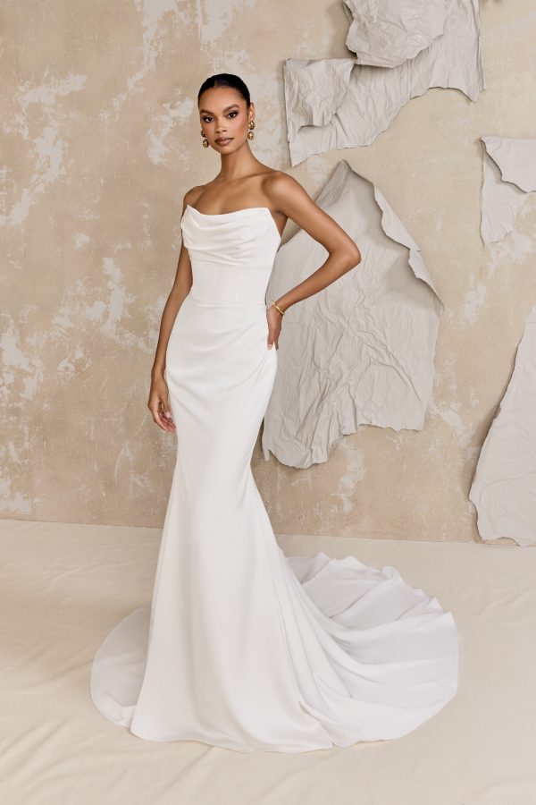 Simple Silk Charmeuse Fit-and-Flare Wedding Dress With Buttons by Justin Alexander Signature - Image 1