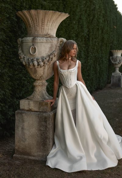 Glamorous And Fashion-Forward Three-Piece Wedding Dress by Blanche Bridal