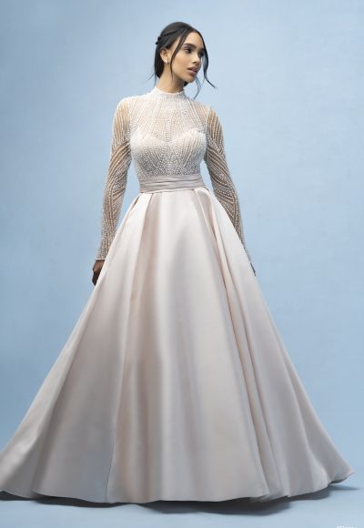 High-Neck Long Sleeve Embellished Ball Gown With Buttons by Disney Fairy Tale Weddings Collection - Image 2