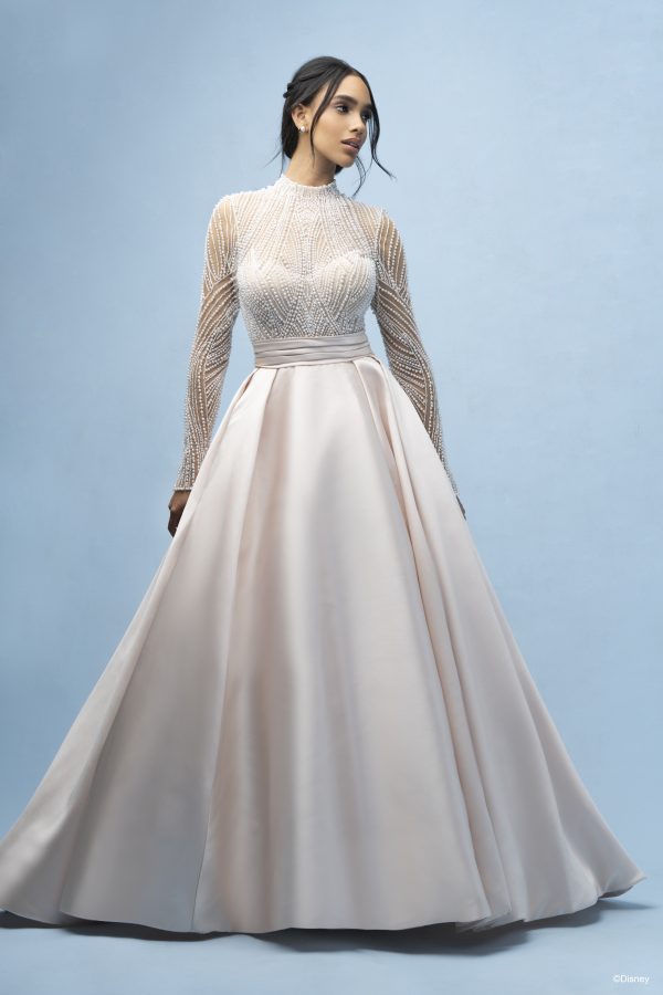 High-Neck Long Sleeve Embellished Ball Gown With Buttons by Disney Fairy Tale Weddings Collection - Image 2