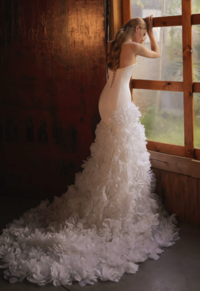 Sleek And Feminine 3D Floral Fit-and-Flare Wedding Dress by Eden Aharon - Image 2