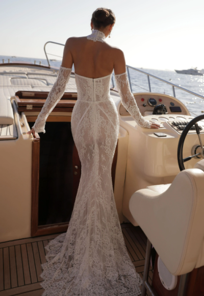 Romantic And Edgy Lace Fit-and-Flare Wedding Dress With Detachable Cape by Eden Aharon - Image 3