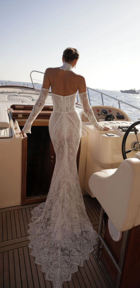 Romantic And Edgy Lace Fit-and-Flare Wedding Dress With Detachable Cape by Eden Aharon - Image 3