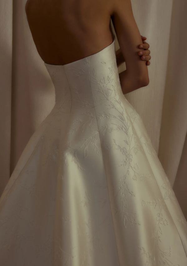 Timeless Floral-Embroidered Silk Modified A-Line Wedding Dress by Enaura Bridal - Image 3