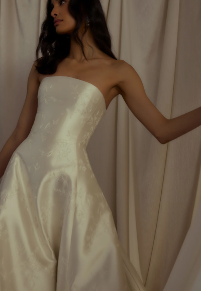 Timeless Floral-Embroidered Silk Modified A-Line Wedding Dress by Enaura Bridal - Image 2