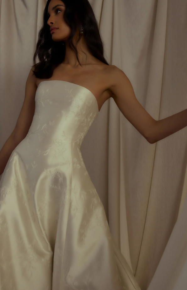 Timeless Floral-Embroidered Silk Modified A-Line Wedding Dress by Enaura Bridal - Image 2