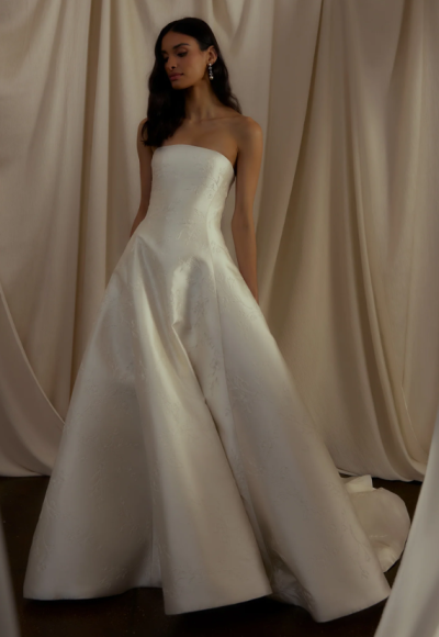 Timeless Floral-Embroidered Silk Modified A-Line Wedding Dress by Enaura Bridal