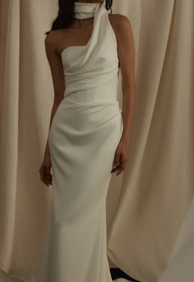 Chic And Simple Architectural-Inspired Sheath Wedding Dress by Enaura Bridal