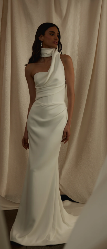 Chic And Simple Architectural-Inspired Sheath Wedding Dress by Enaura Bridal - Image 1