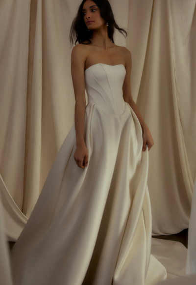 Elegant Satin Ball Gown With Hand-Embroidered Detachable Topper by Enaura Bridal