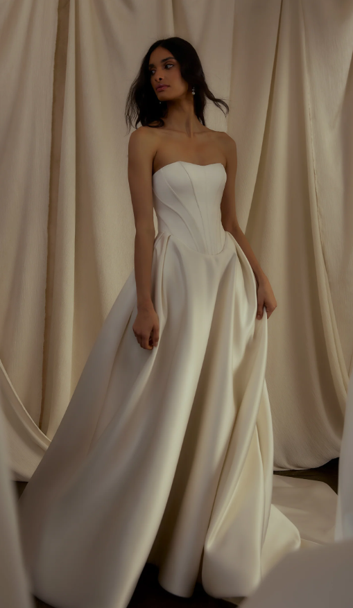 Elegant Satin Ball Gown With Hand-Embroidered Detachable Topper by Enaura Bridal - Image 1