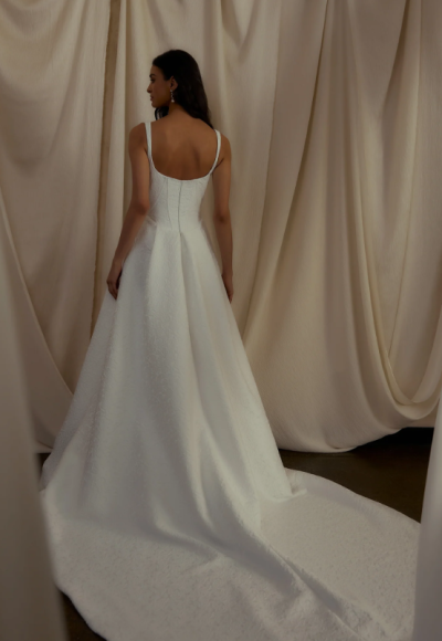 Elegant And Modern Basque-Waist Floral Jacquard A-Line Wedding Dress by Enaura Bridal - Image 2