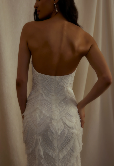 Vintage-Inspired Embellished Sheath Wedding Dress With Fringe by Enaura Bridal - Image 3