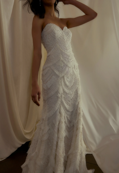 Vintage-Inspired Embellished Sheath Wedding Dress With Fringe by Enaura Bridal