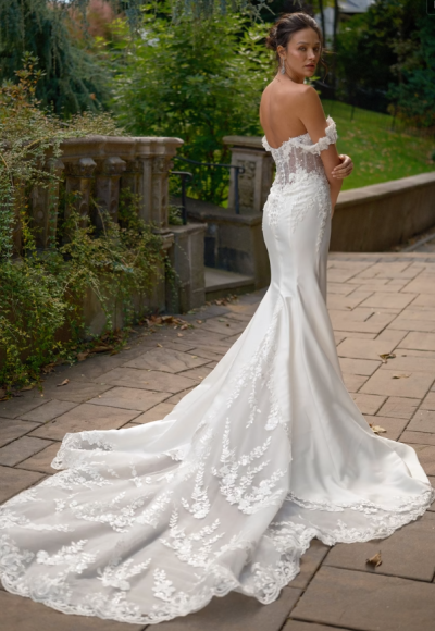 Off-The-Shoulder Fit-and-Flare Wedding Dress With Detachable Overskirt by Eve of Milady - Image 3