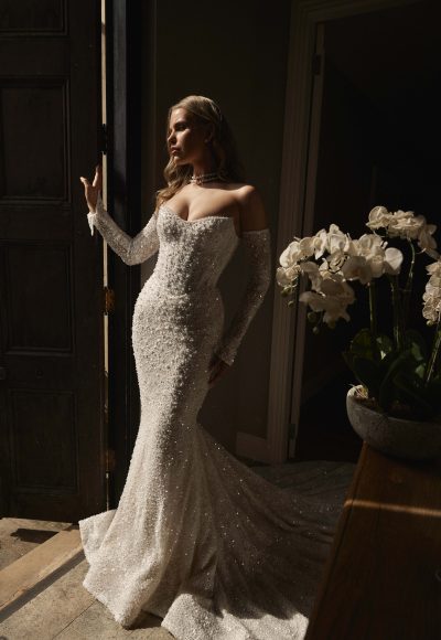 Glamorous Fit-and-Flare Wedding Dress With Detachable Sleeves by Blanche Bridal