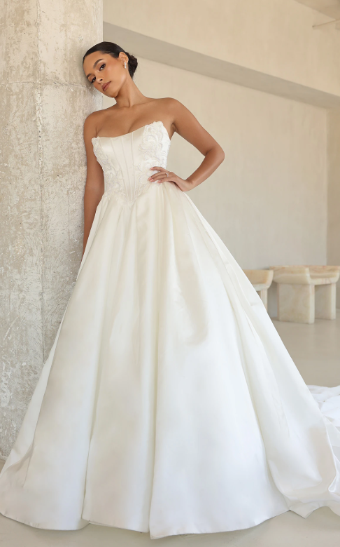 Strapless Pearl-Embellished Satin Ball Gown by Martina Liana Luxe - Image 1