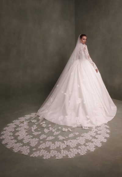 Timeless And Regal Long Sleeve Lace Ball Gown With Silk Mikado Skirt by Nicole + Felicia - Image 2