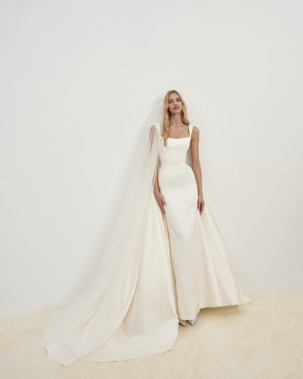 Chic And Sophisticated Square-Neck Fit-and-Flare Wedding Dress by Senstudio - Image 1