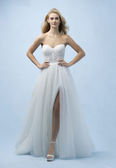 Chic And Ethereal Pearl-Embellished Tulle A-Line Wedding Dress by Disney Fairy Tale Weddings Collection - Image 2