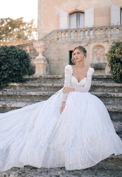 Long Sleeve Embellished Ball Gown With Buttons by Disney Fairy Tale Weddings Collection