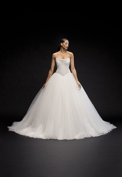 Chic And Fashion-Forward Basque-Waist Tulle Ball Gown by Justin Alexander Signature