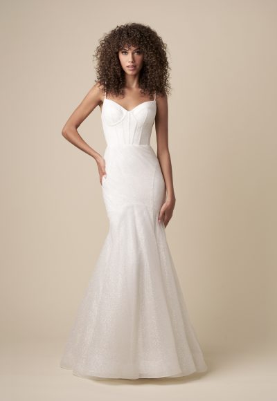 Shimmer-Infused Mermaid Wedding Dress With Corset Bodice and Buttons by Kleinfeld Collection