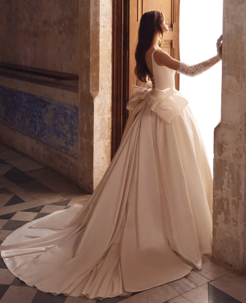 Timeless Basque-Waist Satin Ball Gown With Bow by Love by Pnina Tornai - Image 2