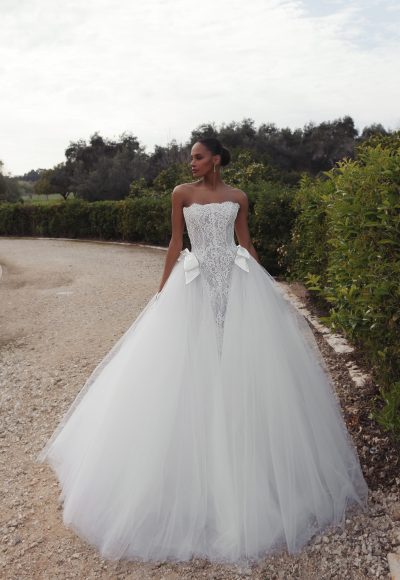 Romantic Lace And Tulle Ball Gown With Bows by Love by Pnina Tornai