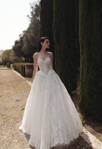 Romantic And Feminine Lace Ball Gown With Peplum by Love by Pnina Tornai