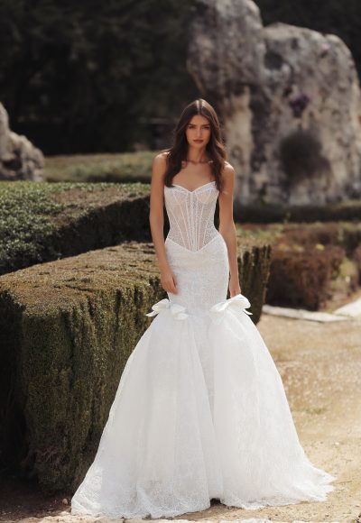 Romantic And Sexy Lace Mermaid Wedding Dress With Bows by Love by Pnina Tornai
