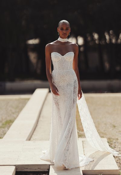 Chic And Sexy Embellished Sheath Wedding Dress With Neck Scarf by Love by Pnina Tornai