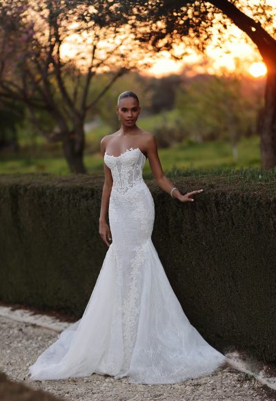 Romantic Lace Fit-and-Flare Wedding Dress With Detachable Bolero by Love by Pnina Tornai